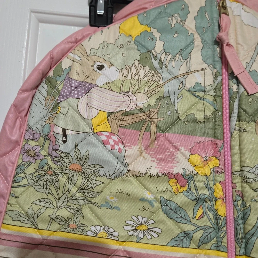 Vintage Quilted Bunny Storybook Garment Bag Peter Rabbit Style Nursery Storage